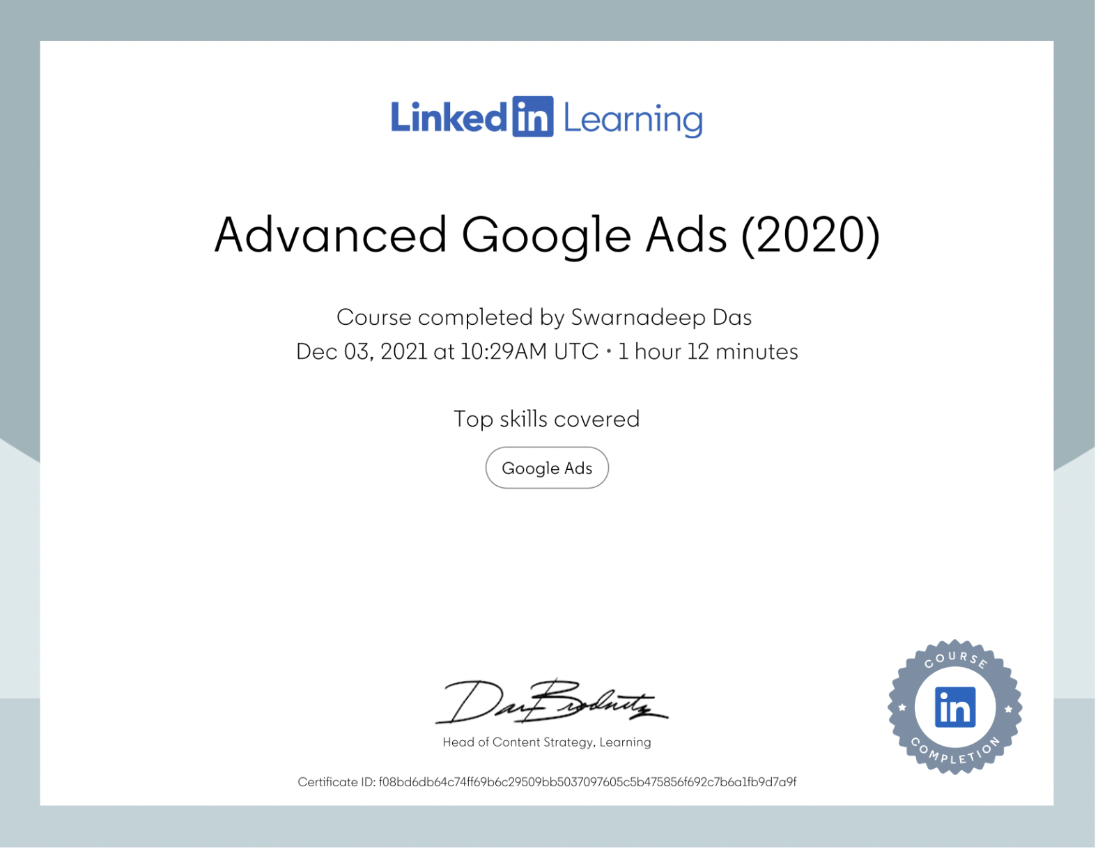 Advanced Google Ads Certification from LinkedIn